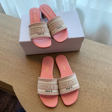 Load image into Gallery viewer, Pink D I O R slides (2 Heel Options)