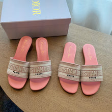 Load image into Gallery viewer, Pink D I O R slides (2 Heel Options)