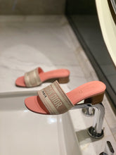 Load image into Gallery viewer, Pink D I O R slides (2 Heel Options)