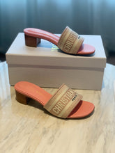 Load image into Gallery viewer, Pink D I O R slides (2 Heel Options)