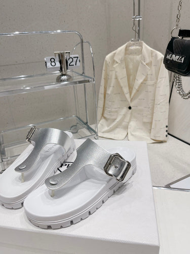 P r a d a silver slides