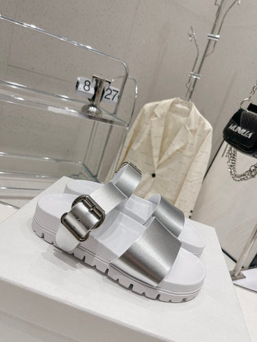 P r a d a silver slides