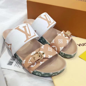 Lv sandals cream/green