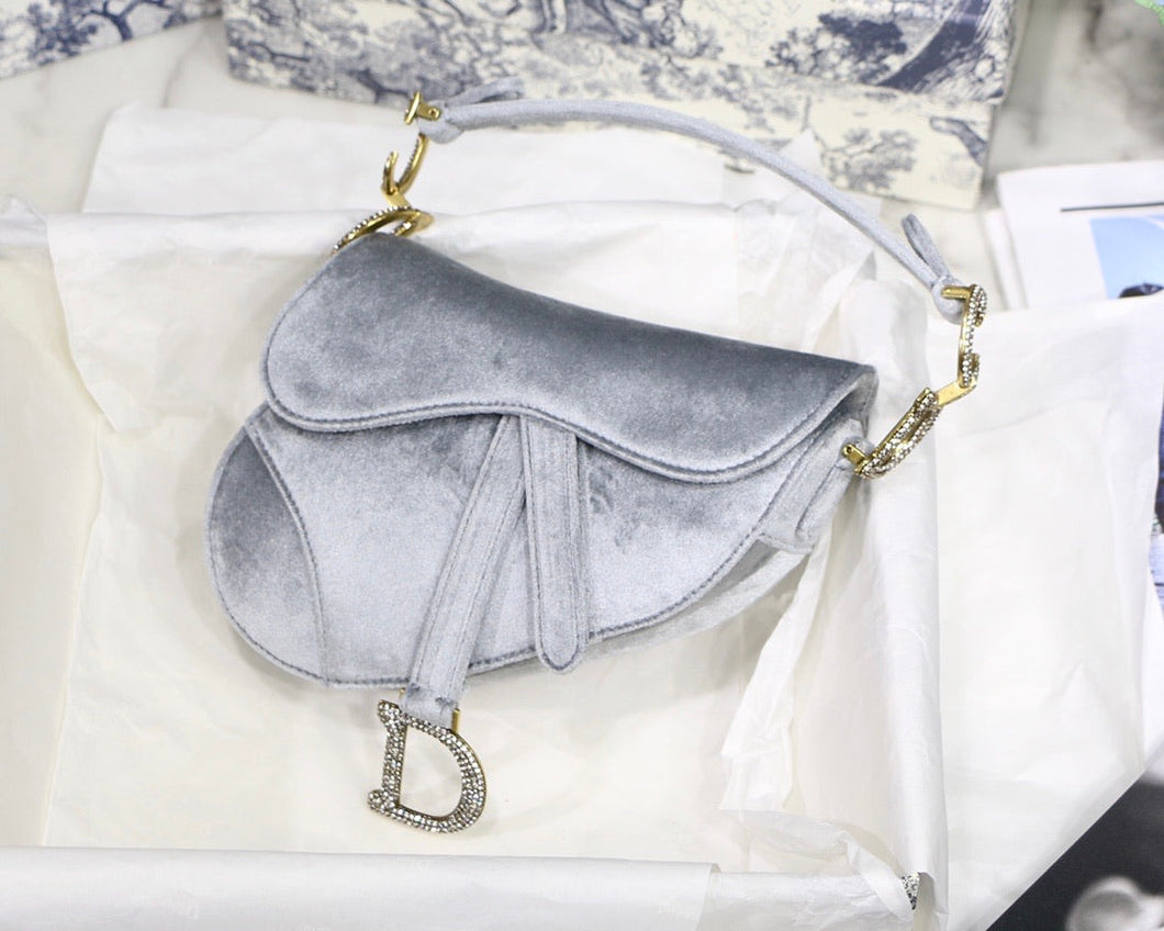 Dior saddle velvet silver